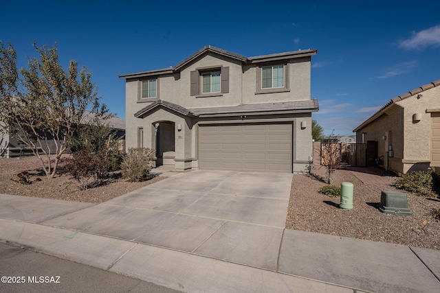 front facade with a garage