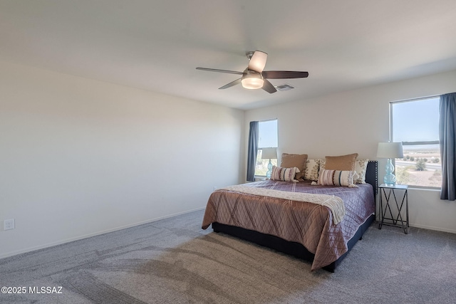 bedroom featuring ceiling fan and carpet flooring