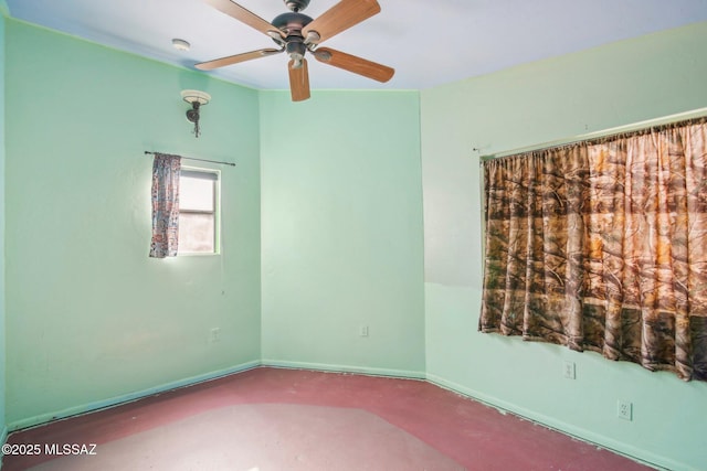 spare room featuring concrete flooring and ceiling fan