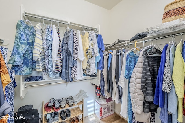 walk in closet featuring hardwood / wood-style flooring