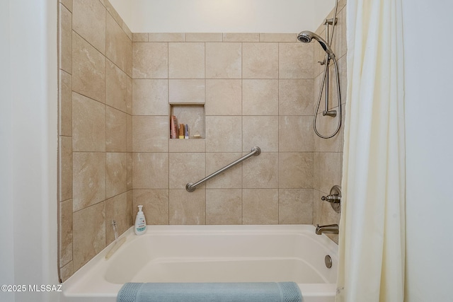 bathroom featuring shower / bathtub combination with curtain