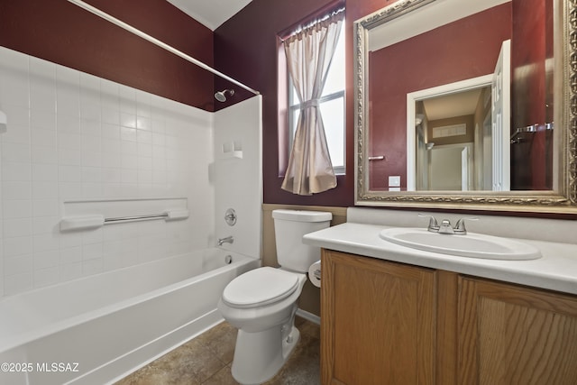 full bathroom featuring vanity, shower / bathing tub combination, tile patterned floors, and toilet