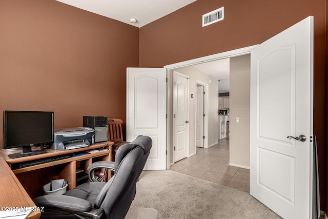 view of carpeted home office