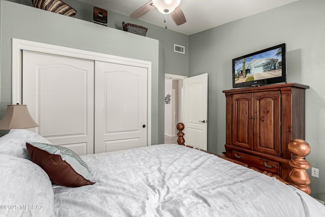 bedroom with a closet and ceiling fan