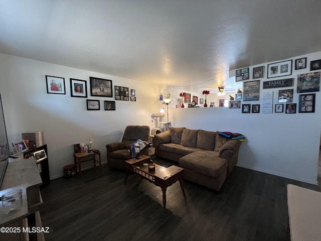 living room with dark hardwood / wood-style floors