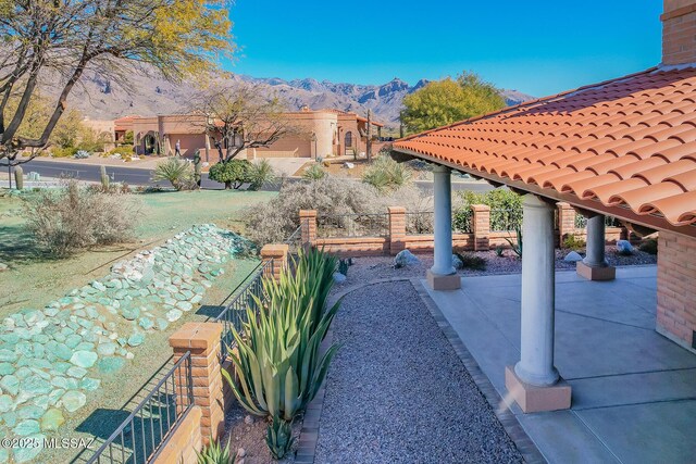 view of patio featuring a mountain view