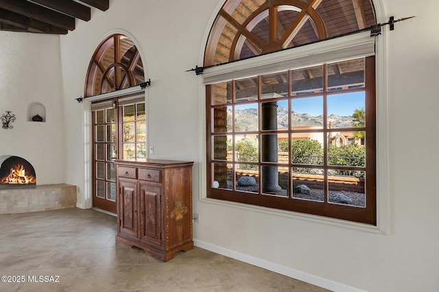 interior space with a mountain view