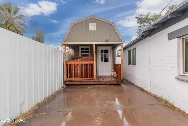 exterior space with an outbuilding