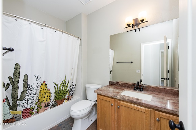 full bathroom featuring vanity, toilet, and shower / bath combo with shower curtain