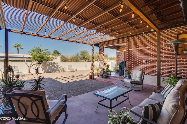 view of patio featuring outdoor lounge area and a pergola