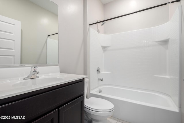 full bathroom with tile patterned flooring, vanity, bathtub / shower combination, and toilet