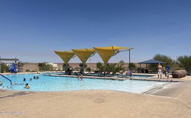 view of swimming pool with a patio