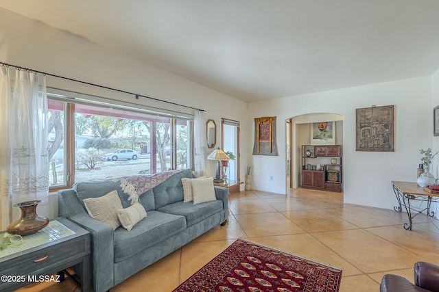 living room featuring light tile patterned floors