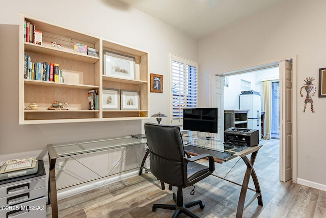 office with wood-type flooring