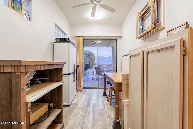 interior space featuring ceiling fan and light hardwood / wood-style flooring