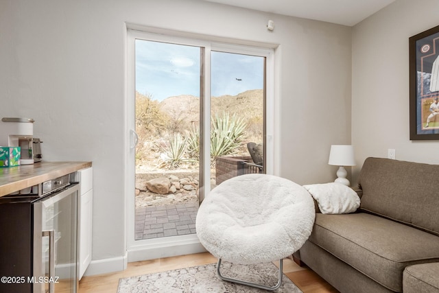 living area featuring beverage cooler