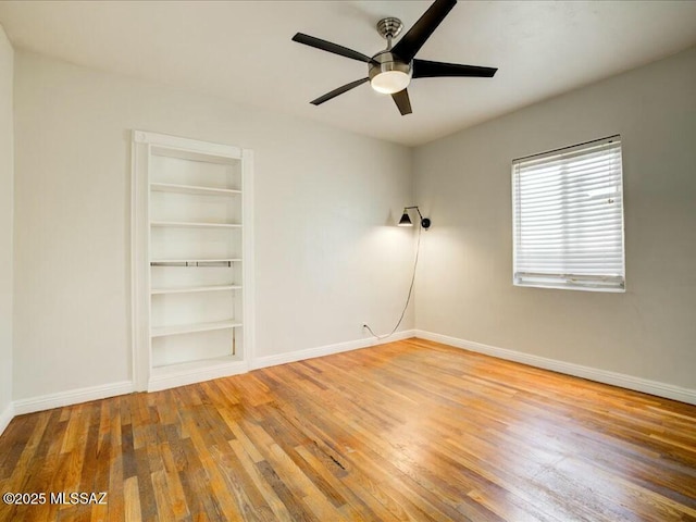 unfurnished bedroom with a closet, ceiling fan, and hardwood / wood-style flooring