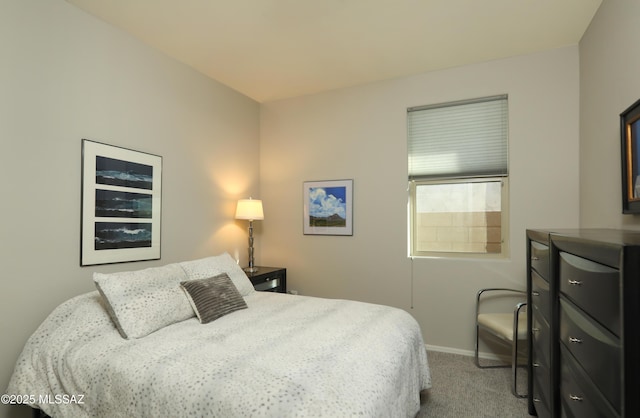 bedroom featuring light carpet