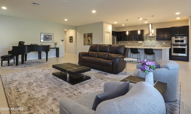 living room with sink