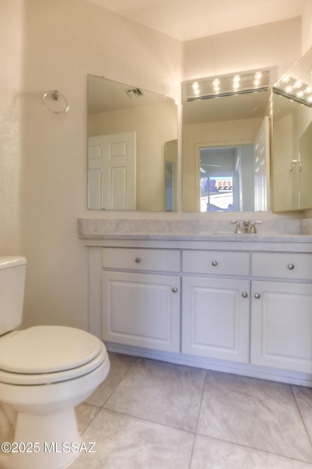 bathroom featuring vanity, toilet, and tile patterned floors