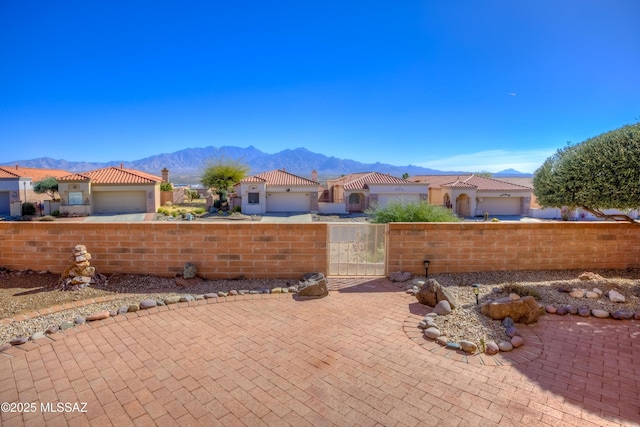 view of patio with a mountain view