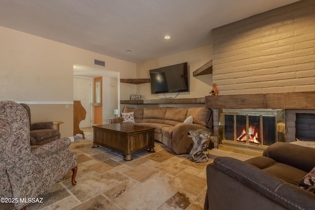 living room with a fireplace