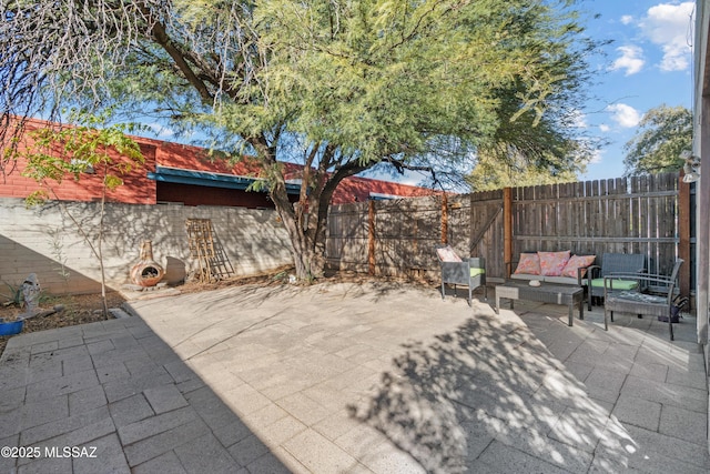 view of patio featuring an outdoor living space