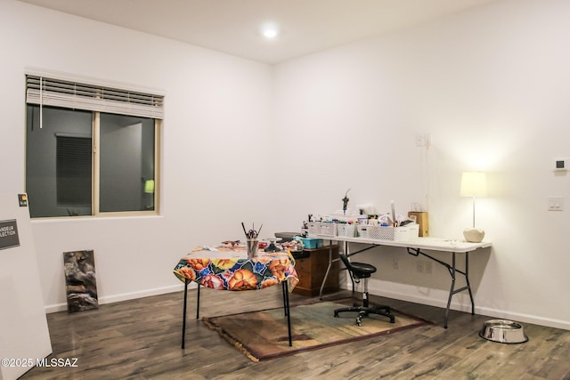 home office featuring dark hardwood / wood-style floors