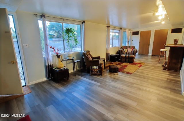 living room with hardwood / wood-style flooring