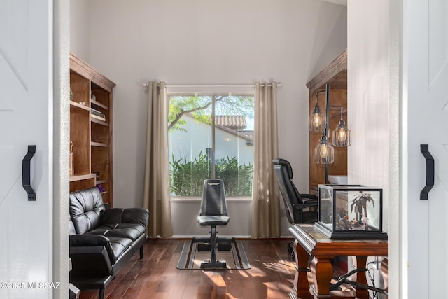 living area with dark hardwood / wood-style floors