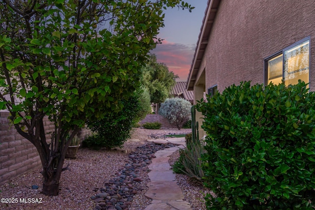 view of yard at dusk