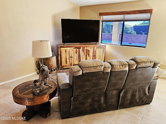 living room featuring light tile patterned floors