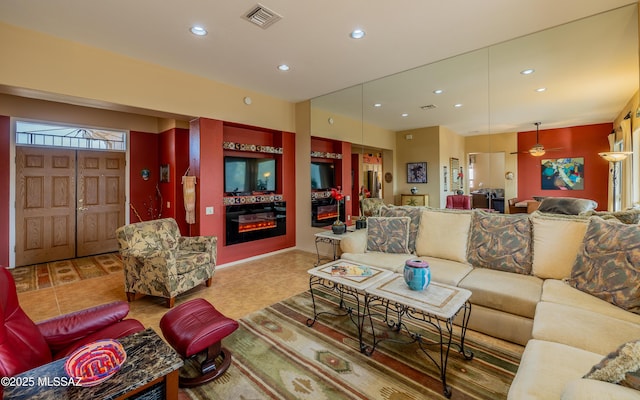 living room featuring tile patterned flooring