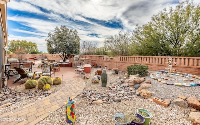 view of yard with a patio and a fenced backyard