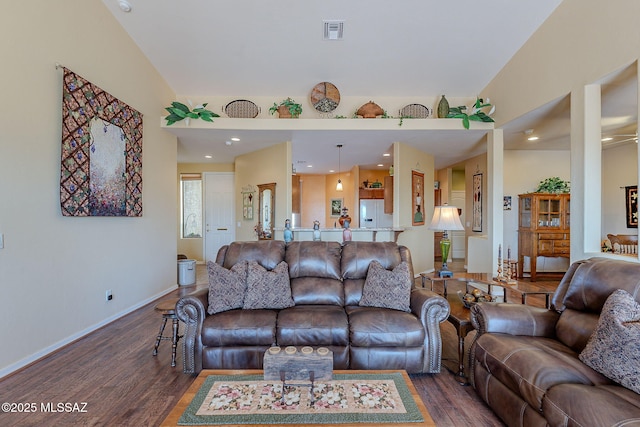 living room featuring dark hardwood / wood-style floors