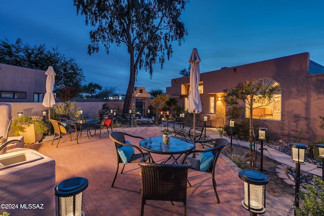 patio terrace at dusk with sink