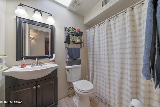 bathroom featuring tile patterned flooring, vanity, and toilet