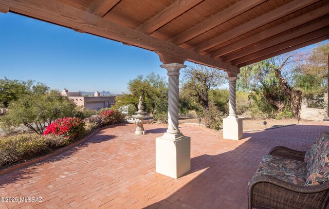 view of patio featuring a mountain view