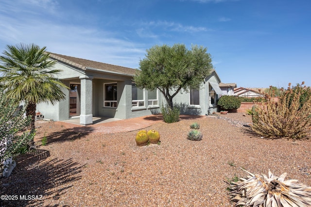 back of house with a patio area and stucco siding