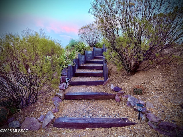 view of yard at dusk