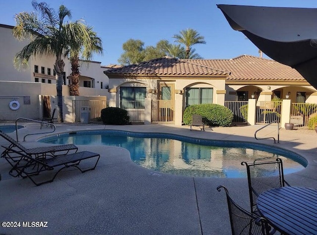 view of swimming pool with a patio area