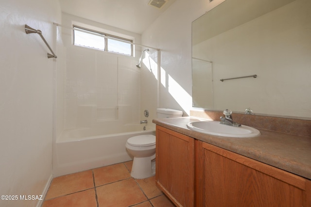 full bathroom with tile patterned floors, toilet, bathing tub / shower combination, and vanity