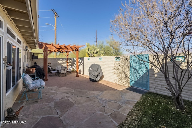 view of patio / terrace featuring a pergola and grilling area