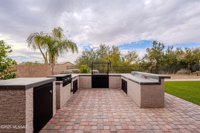 view of patio / terrace featuring a grill and an outdoor kitchen