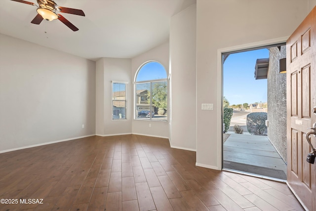 entryway featuring hardwood / wood-style flooring and ceiling fan