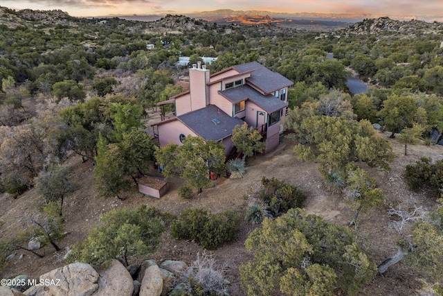 view of aerial view at dusk