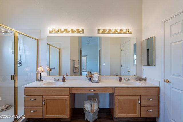 bathroom with vanity and an enclosed shower