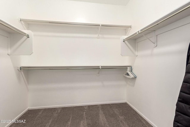 spacious closet featuring dark carpet