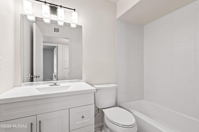 full bath featuring toilet, vanity, and visible vents