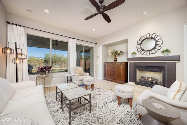 living room with ceiling fan